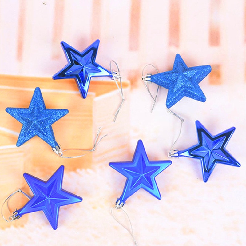 Bộ 6 ngôi sao 5 cánh 3D 7cm bằng nhựa treo trang trí cây thông giáng sinh