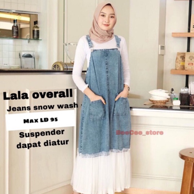 Quần yếm jean tuyết Lala wash || Dây đeo quần có thể điều chỉnh tiện lợi