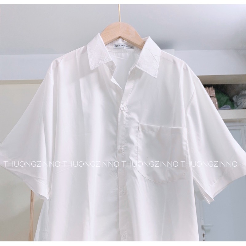Áo Sơ mi trắng tay lỡ Hàn Quốc trẻ trung kiểu dáng basic