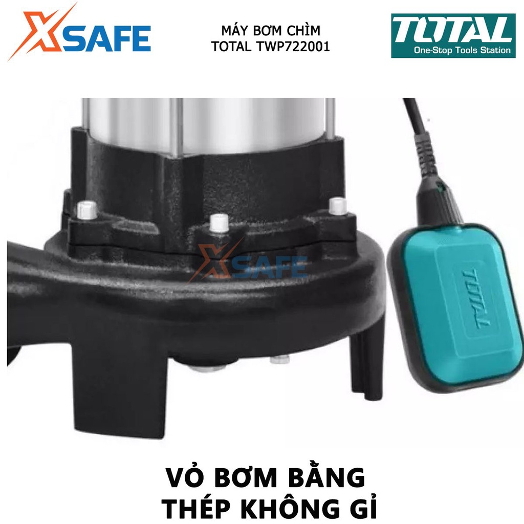 Máy bơm chìm nước sạch TOTAL TWP722001 Máy bơm chìm tự động 220V 2200W(3.0HP), bơm cao tối đa 13m, mô tơ dây đồng