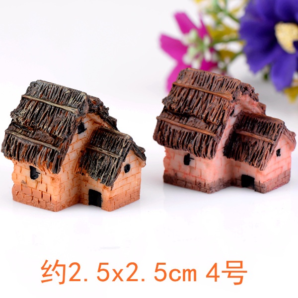 Tiểu cảnh mini ❤️ Mô hình nhà cổ mái rơm Zakka 1-2-3 gian trang trí sen đá, sân vườn, bể cá, bể terrar