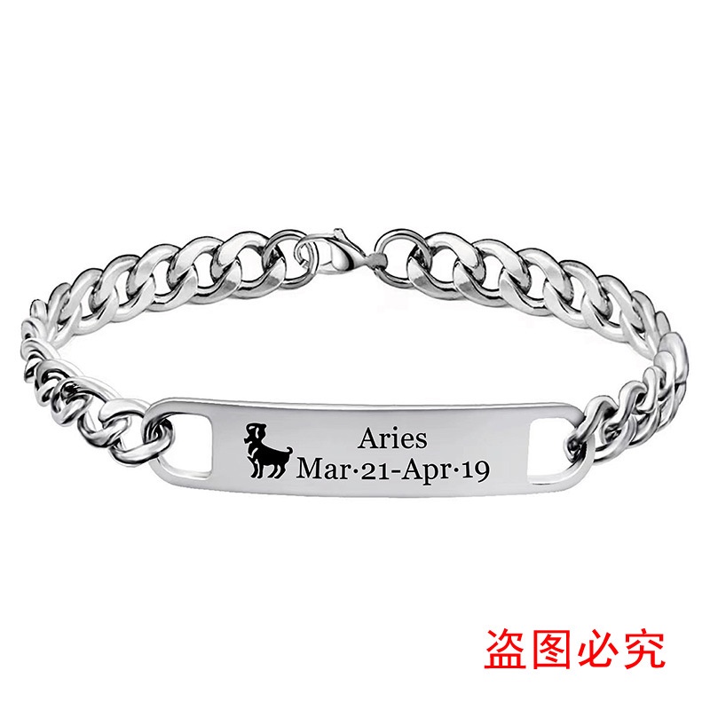 Vòng Tay Thép Titan Không Gỉ Khắc Chữ 12 Cung Hoàng Đạo
