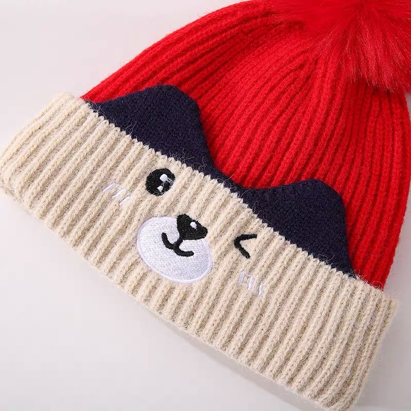 Mũ len trẻ em chóp quả bông tròn dệt kim , phù hợp 3 tháng - 3 tuổi