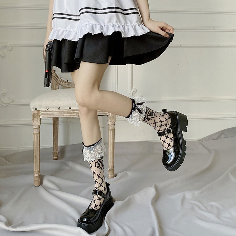 Xixi Đôi Vớ Sợi Thủy Tinh Mỏng Phối Ren Thắt Nơ Phong Cách Lolita Dành Cho Nữ