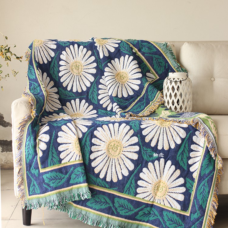[RẺ - SẴN]Chăn thảm đa năng trải sàn,sofa,treo tường dệt sợi trang trí hoa cúc Daisy - Multi-function blanket soft