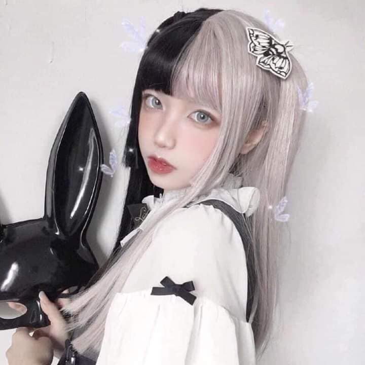 wig hai màu trắng đen