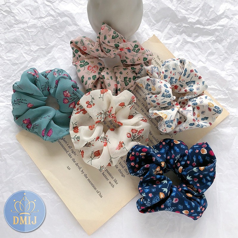 [Mã FAMARAL2 giảm 10K đơn 50K]Cột Tóc Vải Scrunchies Hoạt Tiết Hoa Phong Cách Vintage Mới