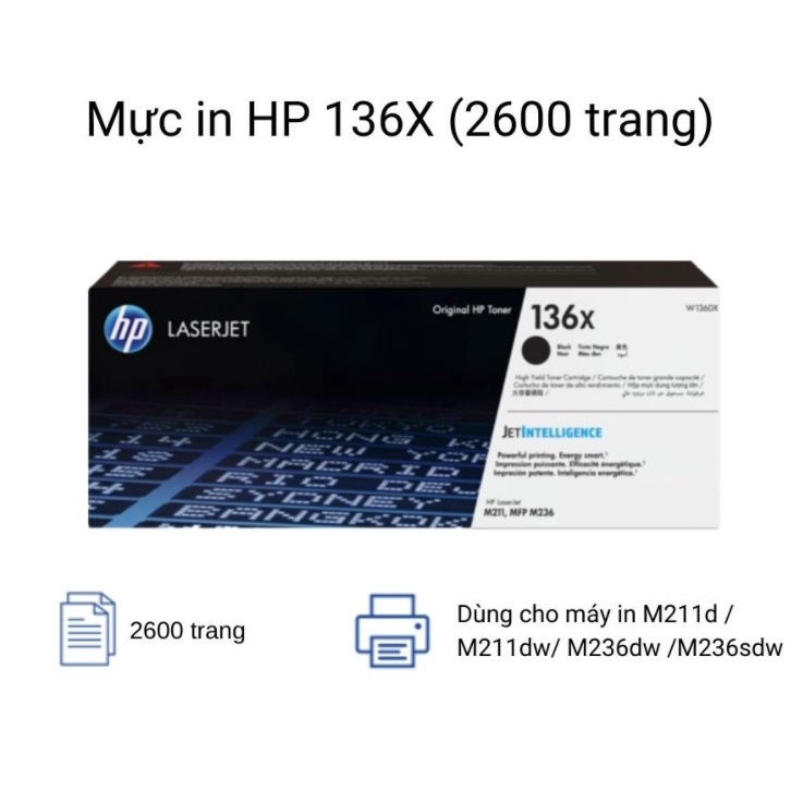 Mực in HP 136X LaserJet Toner Cartridge (W1360X) dùng cho máy in HP M211d/M211dw/M236dw/M236sdw - Hàng Chính Hãng