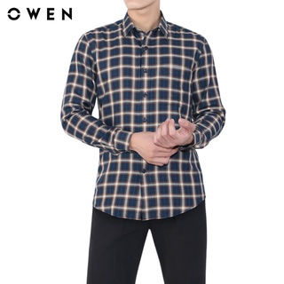 Áo sơ mi dài tay nam Owen Bamboo Regular Fit Xanh đậm be nâu - AR23213D