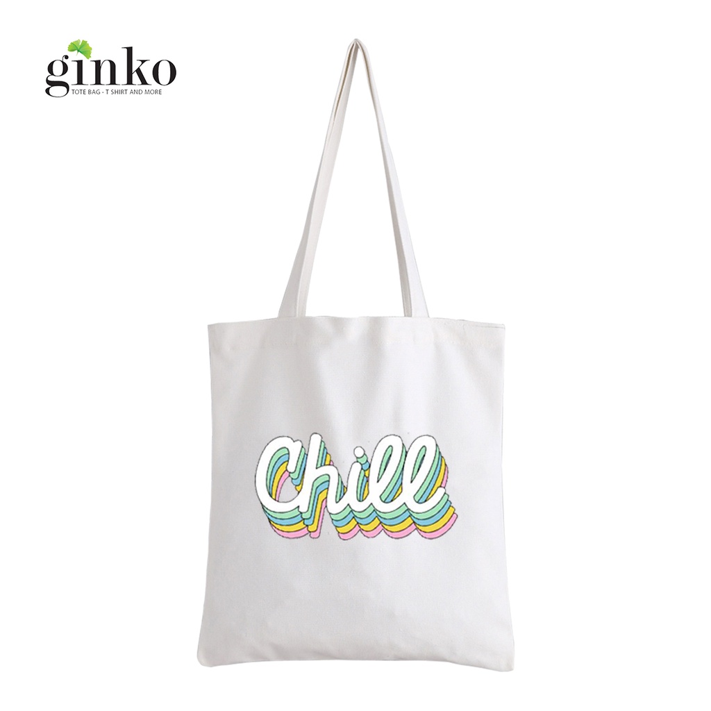 Túi Vải Tote GINKO Kiểu Basic dây kéo In Hình Chill G66