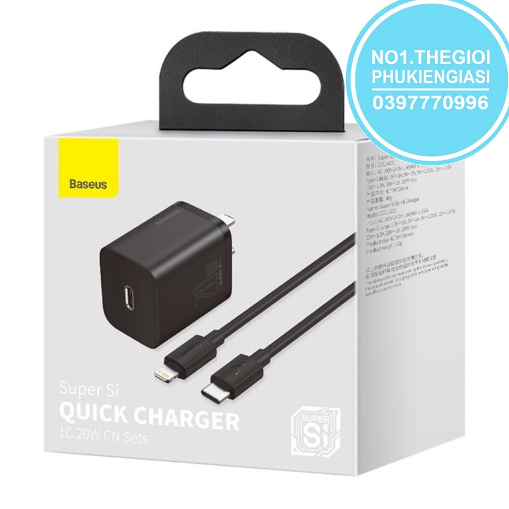 Combo Củ Cáp Sạc nhanh 20W Cho IP/tablet táo Baseus Super SI Quick Charger 1C