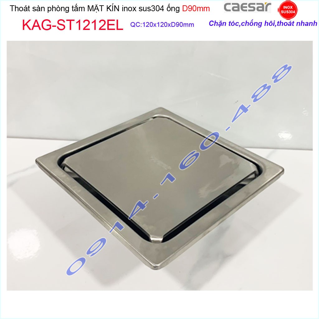 Thoát sàn Caesar 12x12cm ST1212EL-D90 mặt inox kín, phễu thoát sàn SUS304 thoát nước nhanh chống hôi chặn tóc tốt