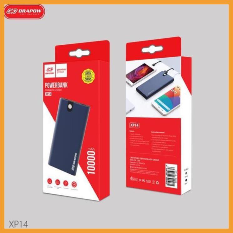 ☢️MẠI DÔ☢️ Sạc pin dự phòng Powerbank 10000mAh Xp14 nhôm nguyên khối - 2 cổng sạc - Chính hãng Drapow  - BH 12 tháng