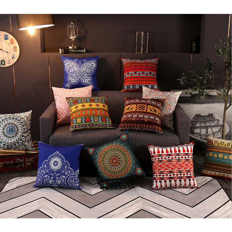 (Vỏ+Ruột) Gối vuông tựa lưng trang trí sofa, giường ngủ phong cách Retro