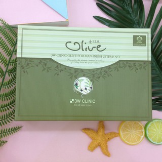 Bộ Mỹ Phẩm Chăm Sóc Da Mặt Cho Nam Giới Dưỡng Trắng Ẩm Da 3W CLINIC OLIVE For Man Fresh 2 Items Set