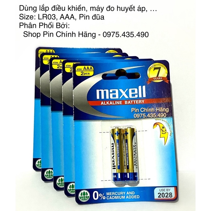 Pin AAA Maxell Alkaline LR03 Chính hãng Vỉ 2 viên Made in Indonesia