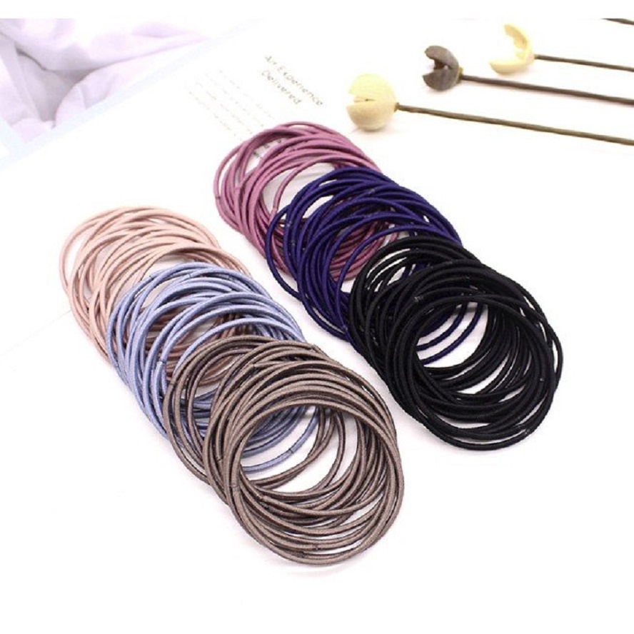 Sét 100 dây cột tóc Hàn Quốc - Túi 100 chun buộc tóc mix màu siêu xinh 100146