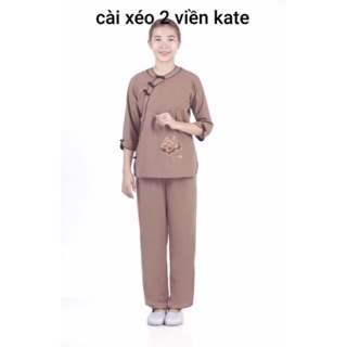 BỘ PHẬT TỬ  ĐI CHÙA: Bộ cài xéo hai viền màu socola
