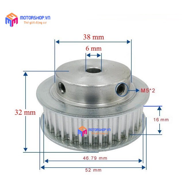 Puly Bánh Răng Nhôm 5M 30 Răng Bản 16mm Trục 10mm