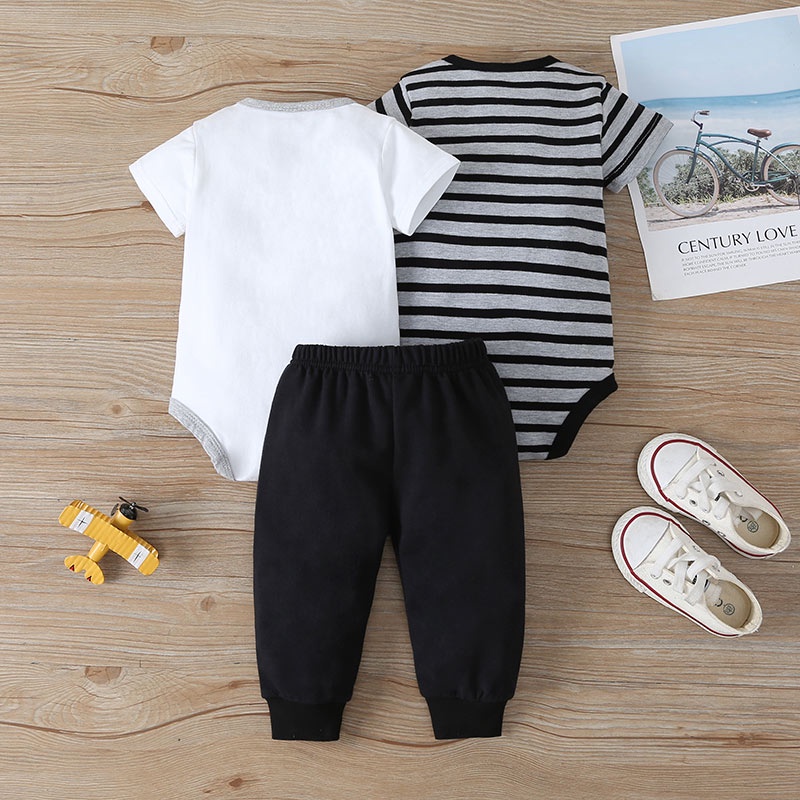 Combo bộ đồ bé trai 3-24 tháng Cotton hoạt hình khủng long dài tay bodysuit liền thân quần dài set mùa hè thời trang cho bé trẻ em sơ sinh