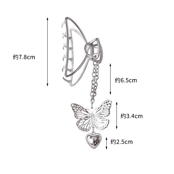 Kẹp tóc kim loại màu bạc phối tua rua hình trái tim bướm phong cách Harajuku cổ điển mới cho nữ