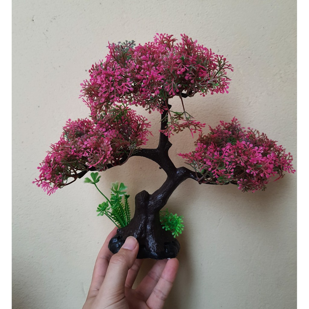 Cây nhựa trang trí bể cá: mẫu bonsai 3 tán