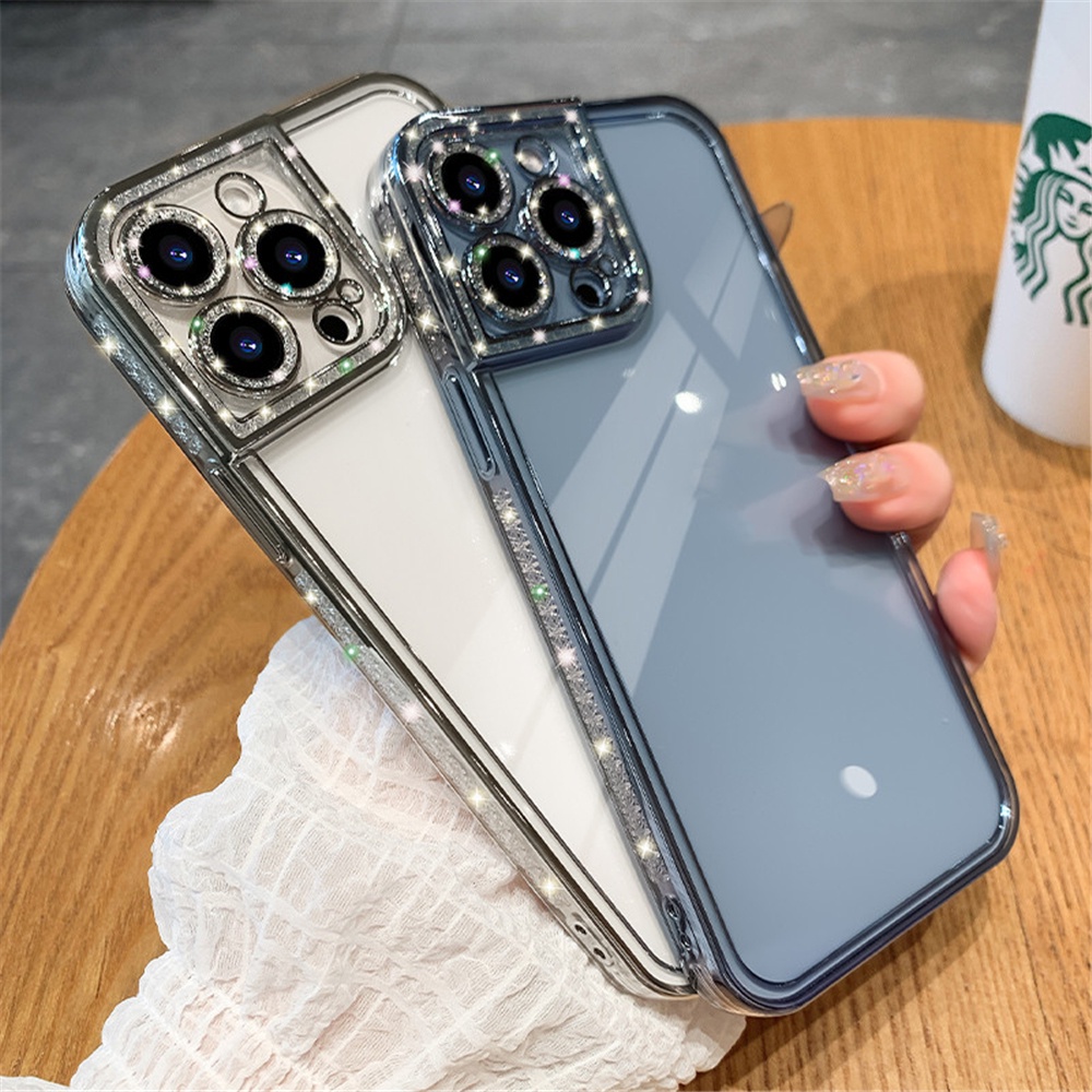 Ốp Điện Thoại Silicon Mềm Trong Suốt Đính Đá Lấp Lánh Sang Trọng Cho iPhone 11 12 13 Pro Max XS X XR 7 8 Plus SE3 2020