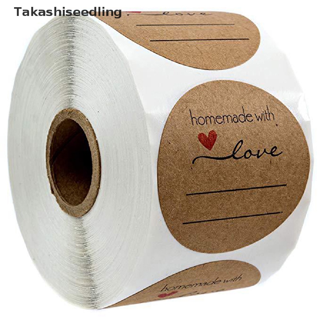 Cuộn 500 Nhãn Dán Giấy Kraft In Chữ Handmade With Love Trang Trí Sổ Tay