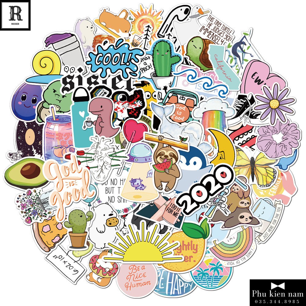 Sticker PVC Hoạt Hình Dễ Thương Cute Cả bộ 75 hình ST090