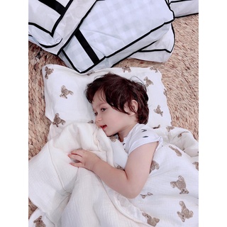[MÃ OM100 GIẢM 100K] Set chăn gối đi lớp cao cấp (chăn chần bông ấm,gối có rãnh chống ngạt) [sishibaby]