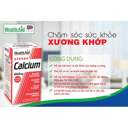 Viên Uống Bổ Sung Canxi HealthAid Strong Calcium 600mg