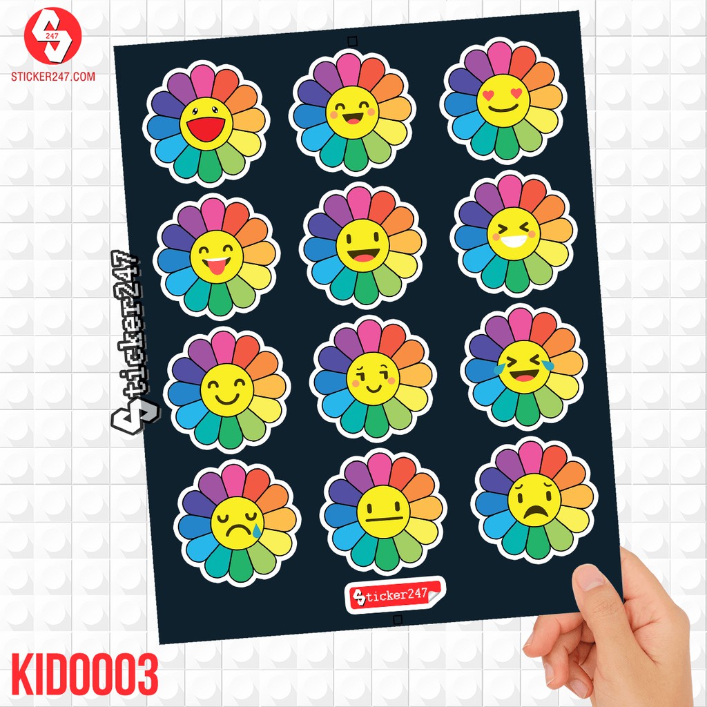 𝗦𝘁𝗶𝗰𝗸𝗲𝗿 dán hình bông hoa mặt cười Takashi Murakami gồm 12 hình biểu cảm