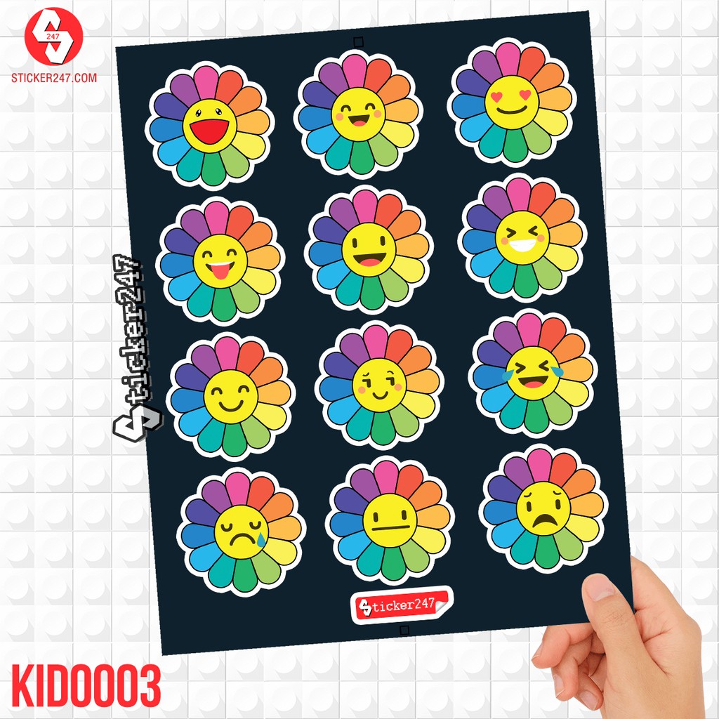 𝗦𝘁𝗶𝗰𝗸𝗲𝗿 dán hình bông hoa mặt cười Takashi Murakami gồm 12 hình biểu cảm  | KID0003 | Sticker 247