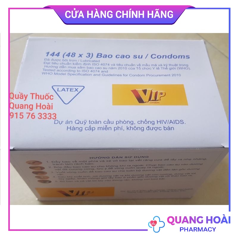 Combo 20 hộp Bao Cao Su Vip ( hộp 144 cái ) dùng cho gia đình, nhà nghỉ, khách sạn