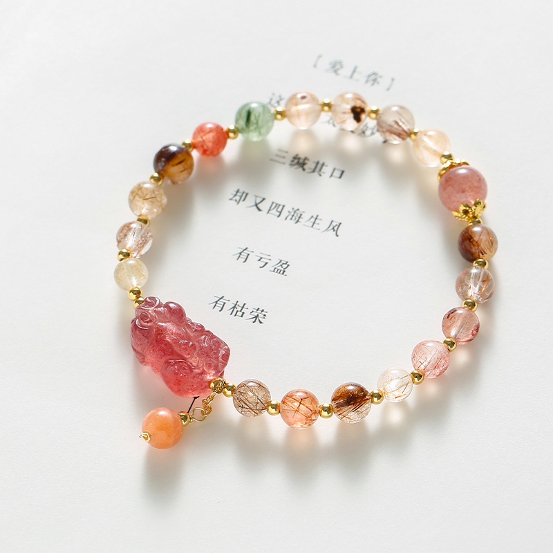 Hàng Mới Về [Hàng Mới Về] Vòng Tay Hạt Pha Lê Màu Dâu Tây Phong Cách ins Mới Cho Bạn