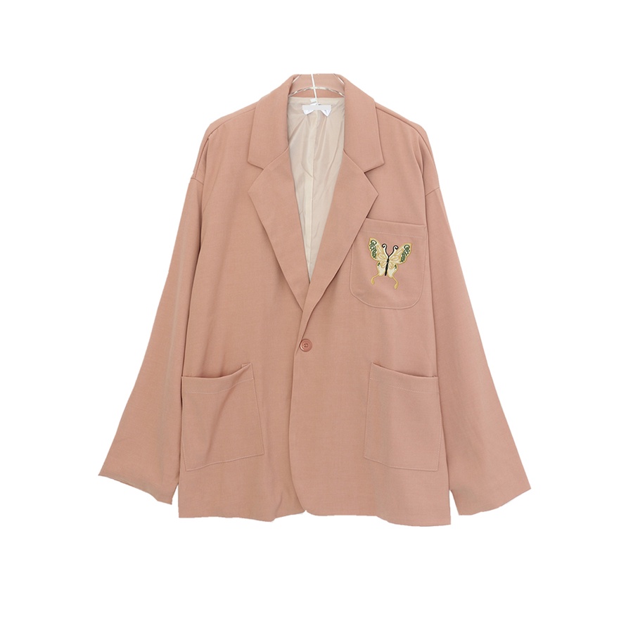 Áo blazer dài tay túi thêu màu hồng HAK12 Hỉn Hỉn Store