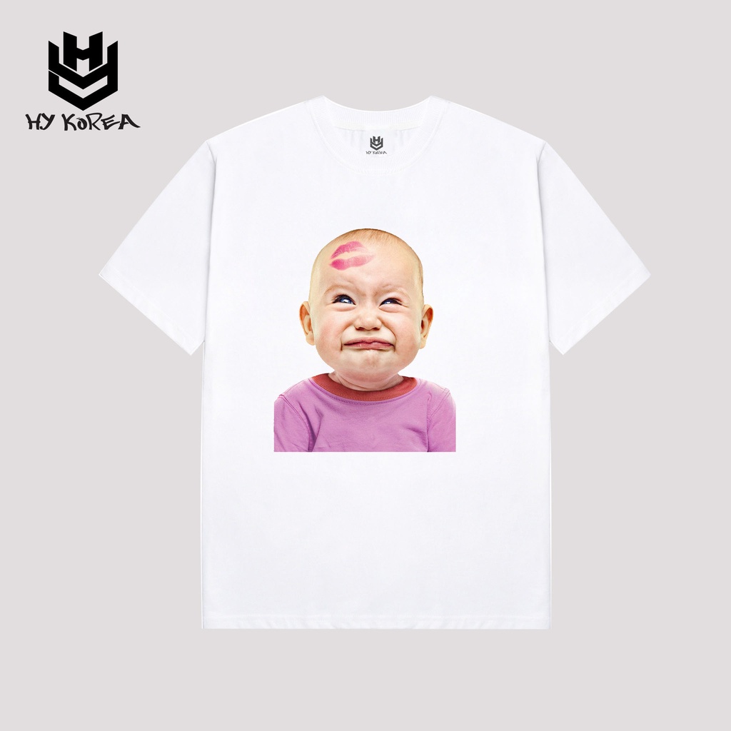 Áo Thun Tay Lỡ HY Korea In Hình Em Bé Hun Trán Form Rộng 21.