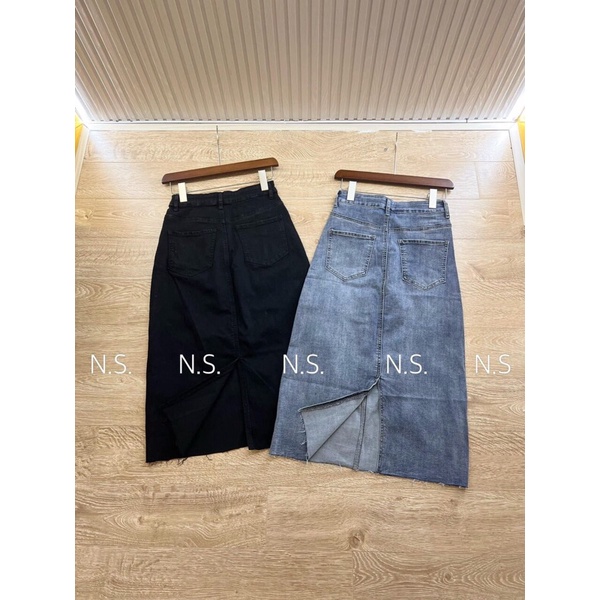 Chân váy jean dài xẻ sau chất co dãn hàng QCL1