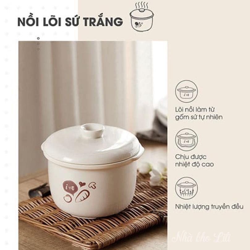 Nồi nấu cháo chậm bear bản quốc tế, lõi sứ dung tích 0.8L, bảo hành 18 tháng