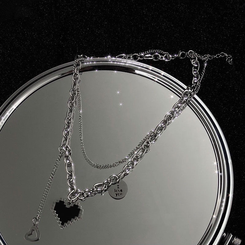 Vòng cổ choker nhiều lớp mặt hình trái tim phong cách hip hop thời trang cho nữ