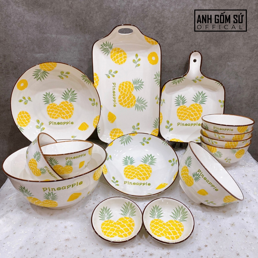 Bát ăn cơm, bát đĩa sứ, chén dĩa dễ thương, hình quả dứa decor bàn ăn siêu đẹp