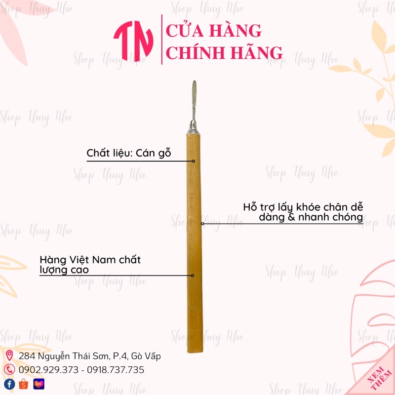 Cây móc khoé, cây lấy khoé chân cán gỗ dụng cụ hỗ trợ làm móng tay nghệ thuật nail