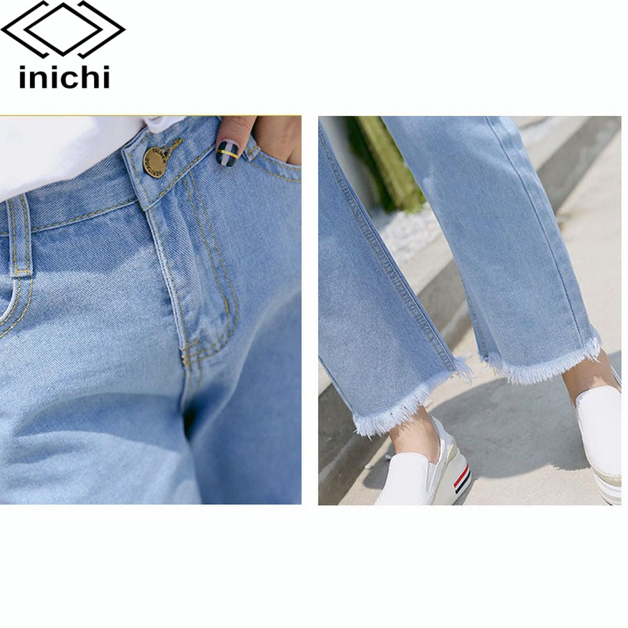 Quần jean nữ INICHI Q715 trơn xanh nhạt chất mát co dãn nhẹ | BigBuy360 - bigbuy360.vn