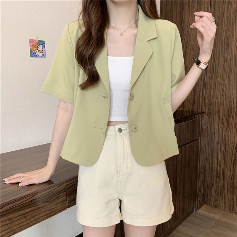 Áo khoác blazer XINLANYASHE ngắn mỏng dáng rộng tay ngắn đơn giản cho nữ