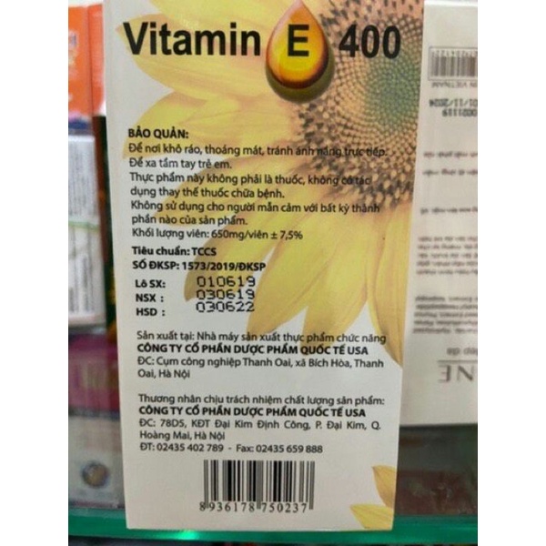 Vitamin E 400 USA hướng dương