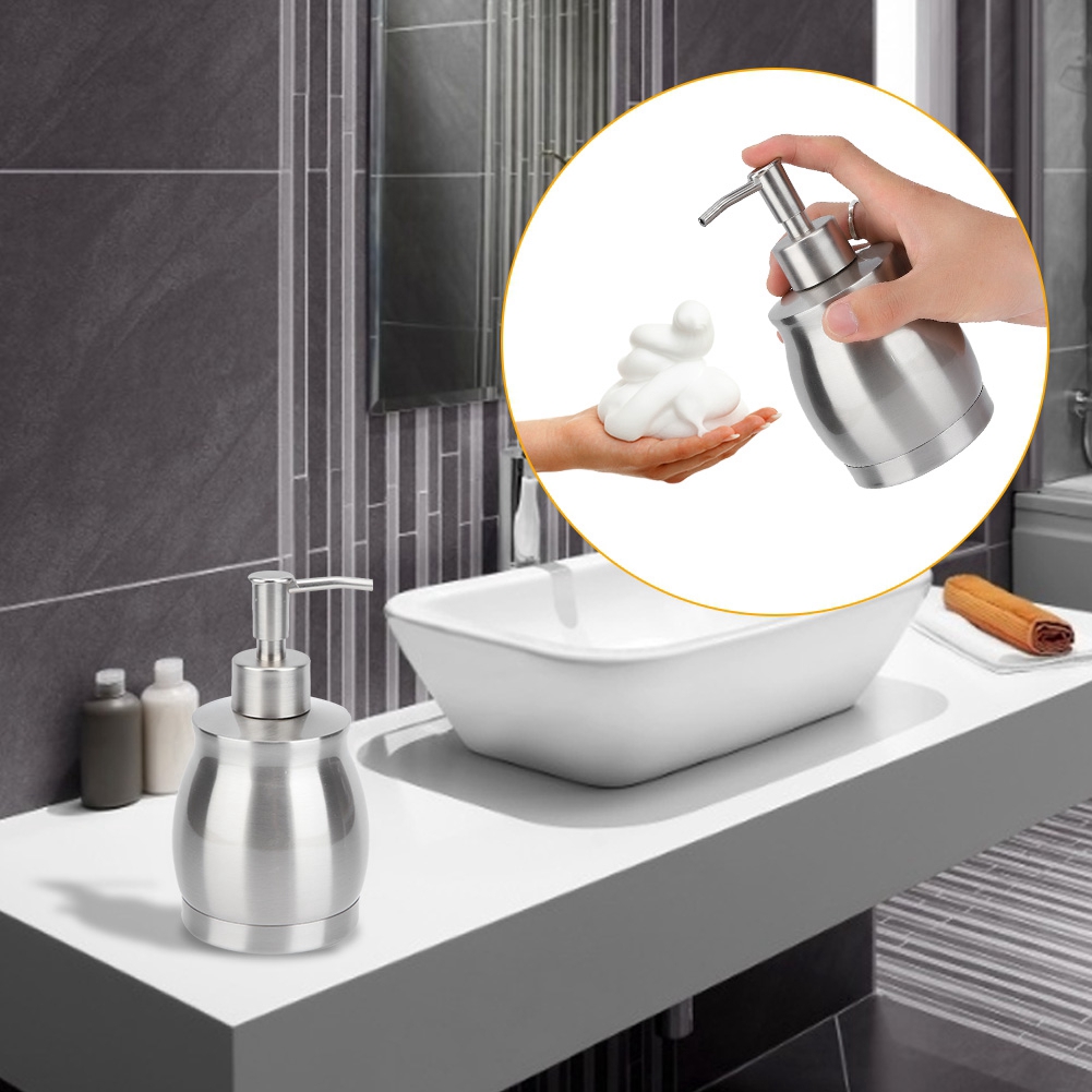 Allinit Multifunctional Bathroom Manual Press-Type Stainless Steel Emulsion Bottle Soap Dispenser 390ml