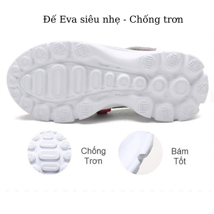 Giày trẻ em Princess shoes Giày cho bé gái 3 - 12 tuổi chống trơn siêu nhẹ có quai dán, nhũ lấp lánh 7 sắc cầu vồng GA96