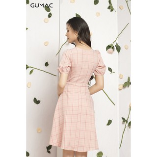 Đầm nữ caro phối nút GUMAC MS12096