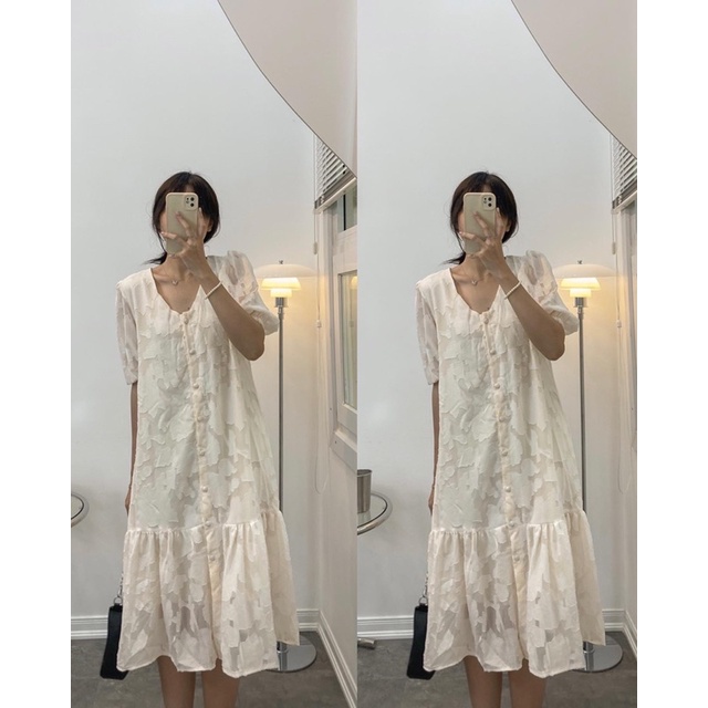 Váy suông cộc tay dáng xòe họa tiết nổi V678 SUSTORE