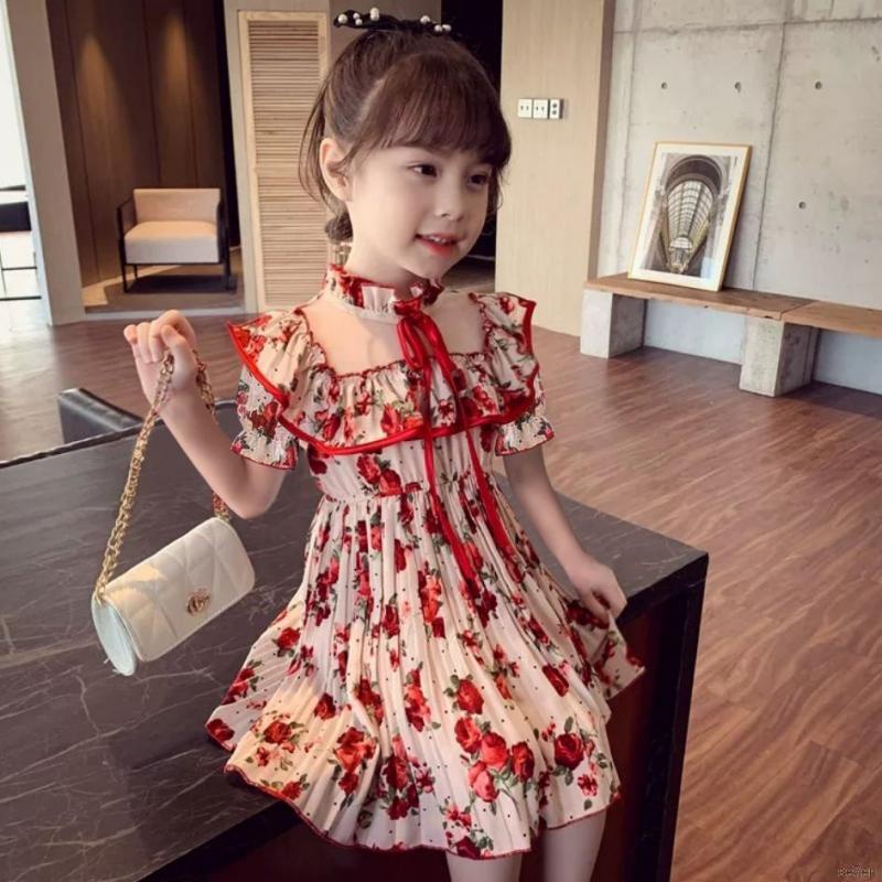 Đầm Công Chúa Xếp Ly Chất Liệu Chiffon Họa Tiết Hoa Đào Cho Bé Gái 1-6 Tuổi Se7En